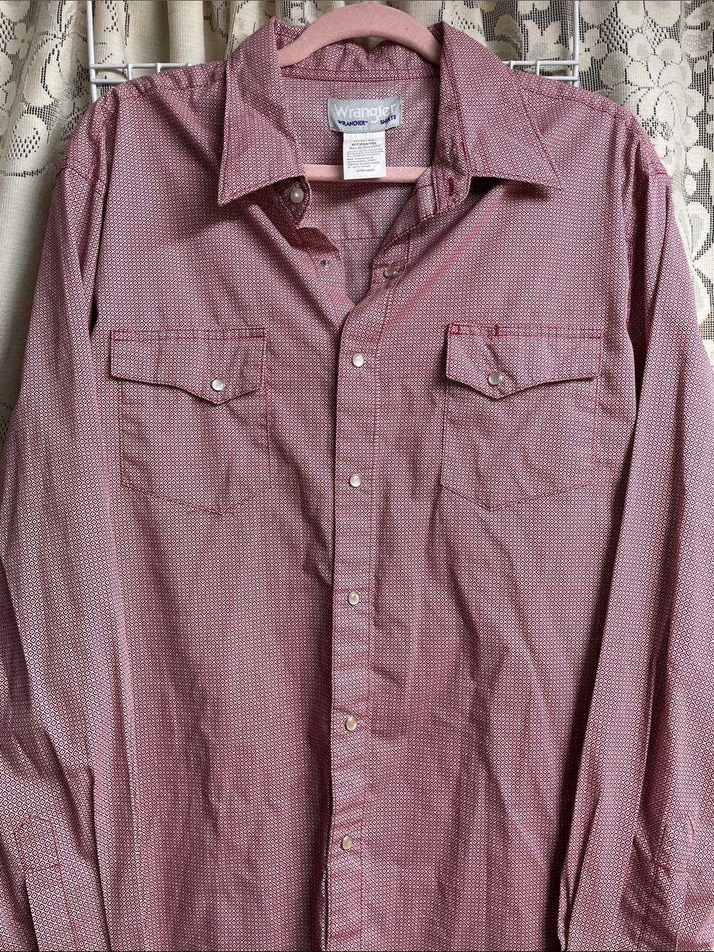 Wrangler Men’s Dusty Red Patterned Long-Sleeve Button-Down Shirt X-Large Tall